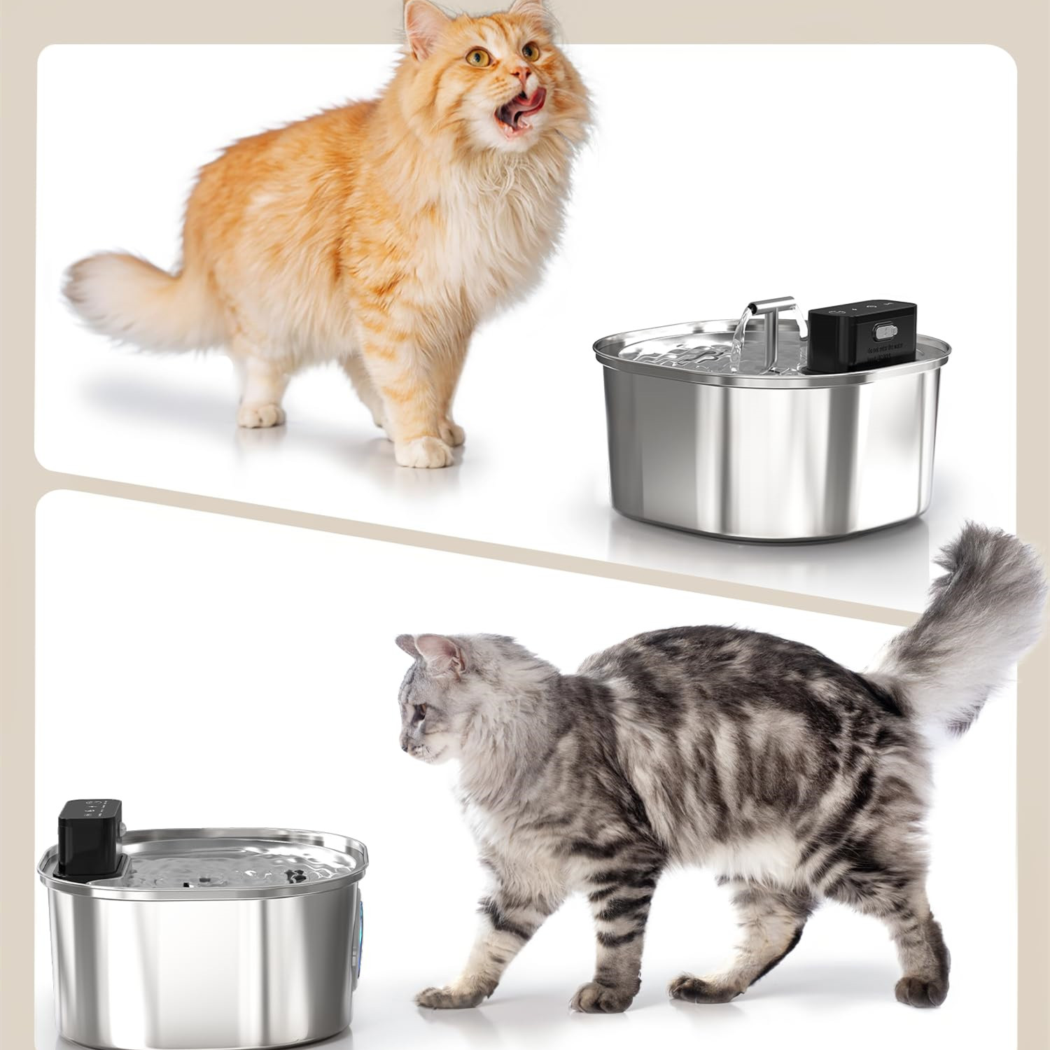 Stainless Steel Pet Wireless  Water Fountain 3.2L 3-Modes Pet Drinking Dispenser Sensoring Fountain with Dual Water Outlet