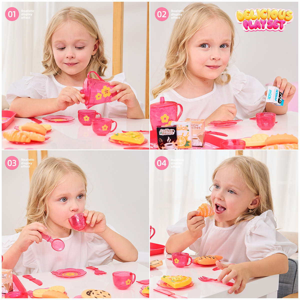 Purple 33 PCS Play House Kitchen Tableware Tea Set Toy Storage Box Afternoon Tea Dessert