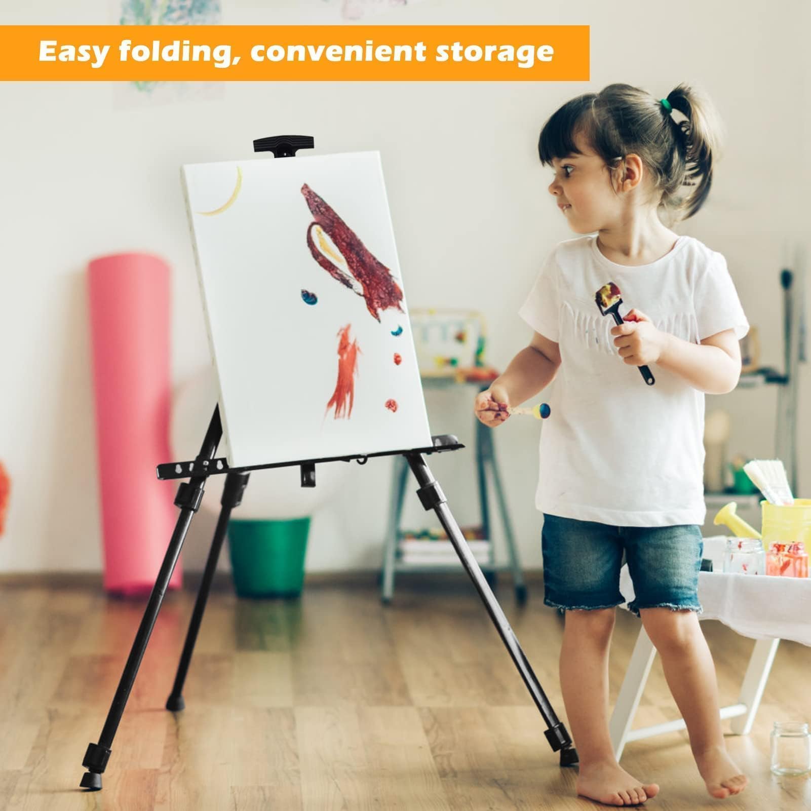 Art Painting Artist Easel Stand,Metal Tripod Adjustable Art Easel for Painting Canvases Height from 40 to 168 cm,Black 1Pack