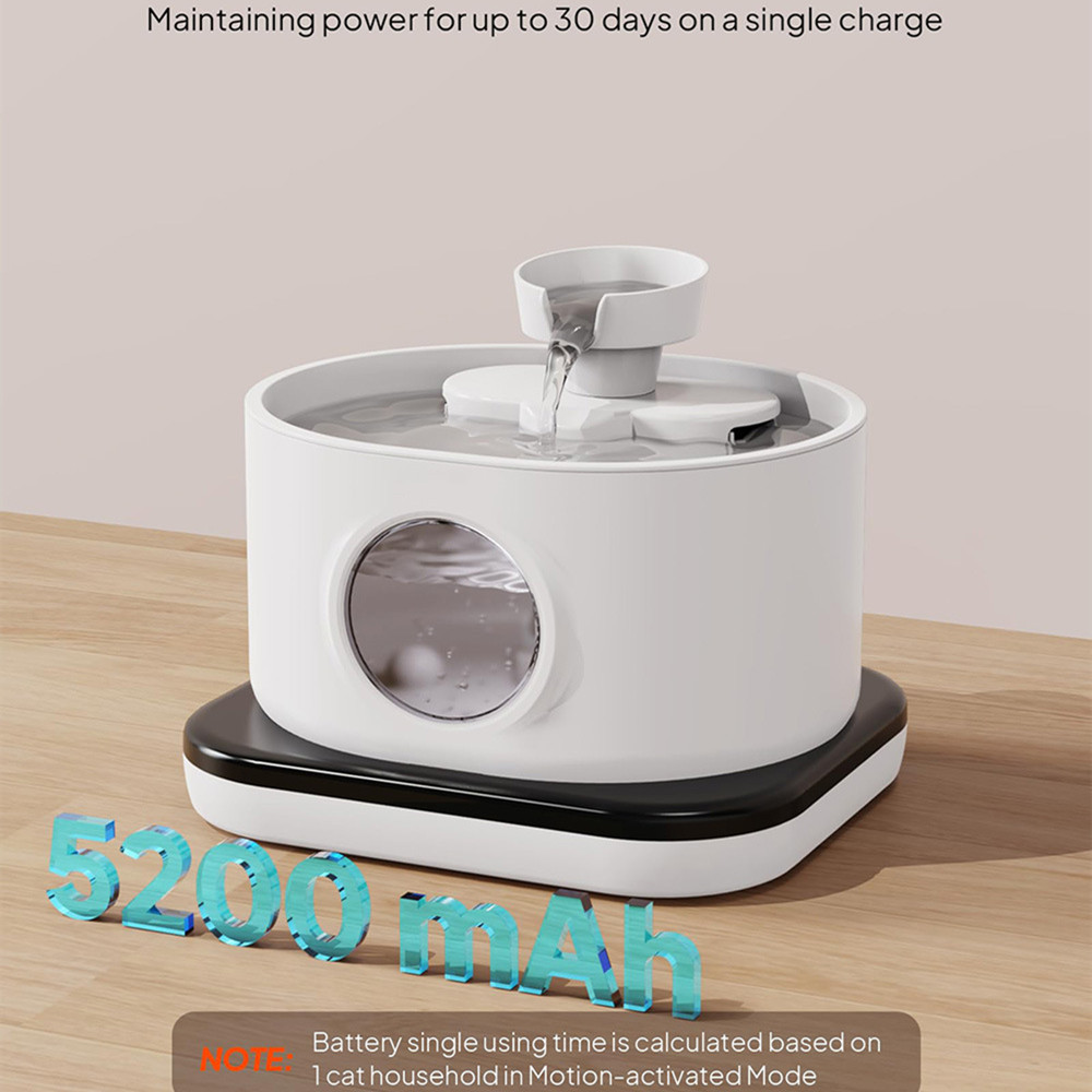 Wireless Automatic Cat Water Fountain 2.8L Rechargeable Battery Operated Pet Dispenser 2 Flow Modes-White