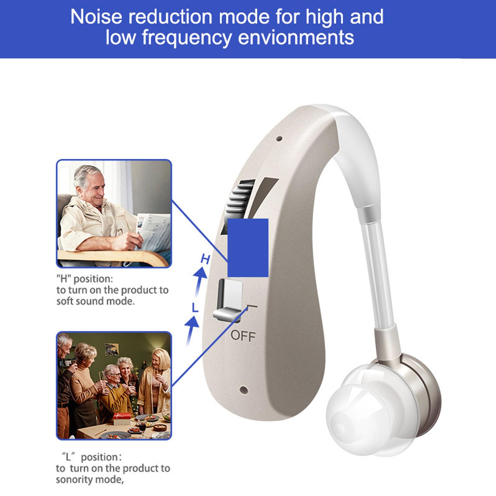 Rechargeable Hearing Aids for Seniors,Elderly Noise Cancelling Headphones Wireless Hearing Amplifiers 2 Pcs Silver