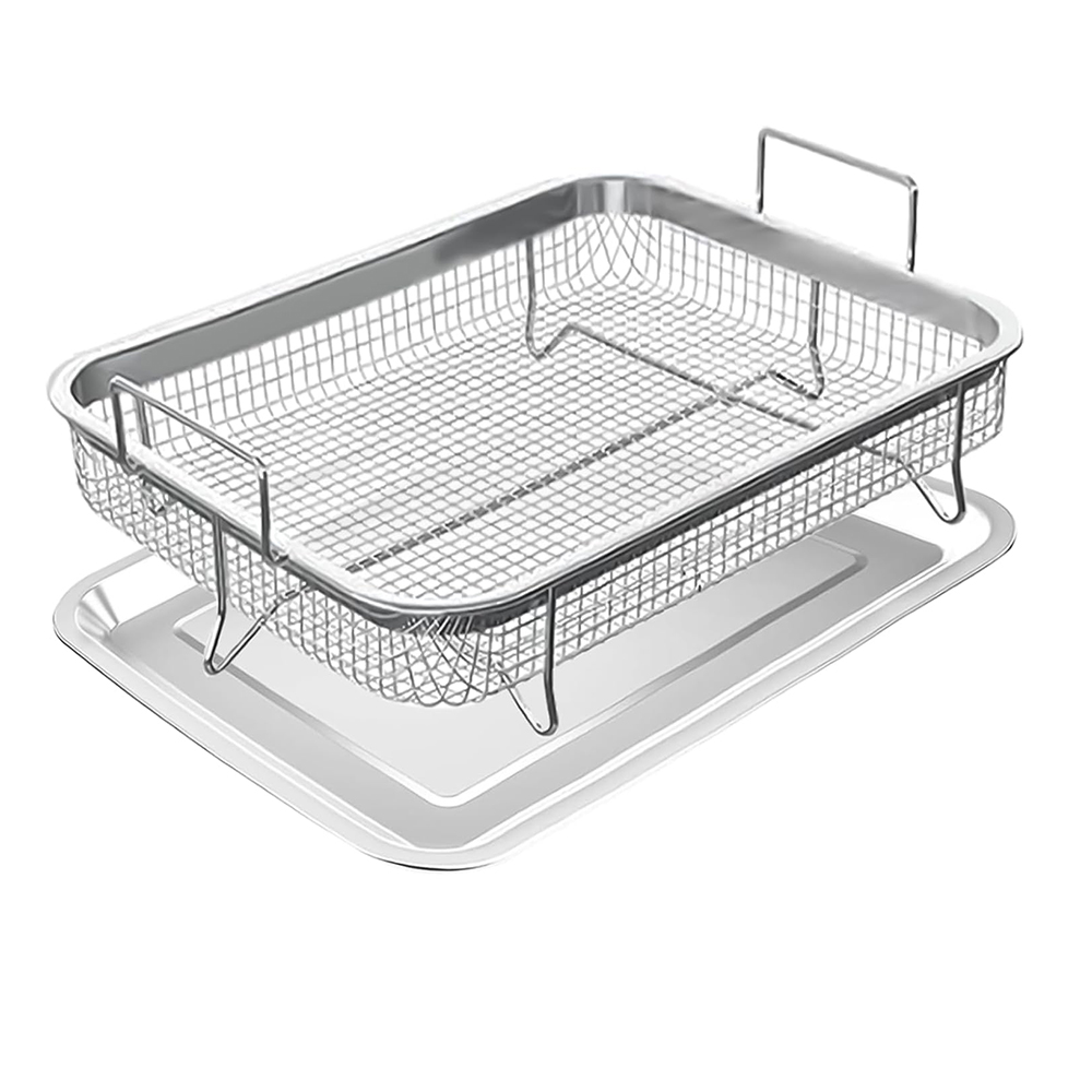 Air Fryer Basket for Oven, 30 x 22 cm Non-stick Steel Mesh Grill Basket Air Fryer Baking Tray Accessories Rack Roasting Basket