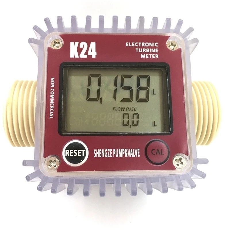 Digital LCD K24 Turbine Fuel Flow Meter Flow Tester for Chemicals Water Sea Liquid Flow Meters (Red)