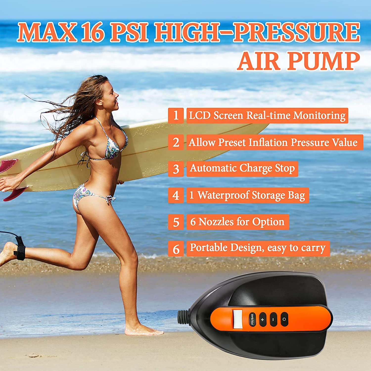 Portable SUP Air Pump, Digital Smart Inflate,Electric SUP Pump for Stand Up Paddle Board Inflatable Tent