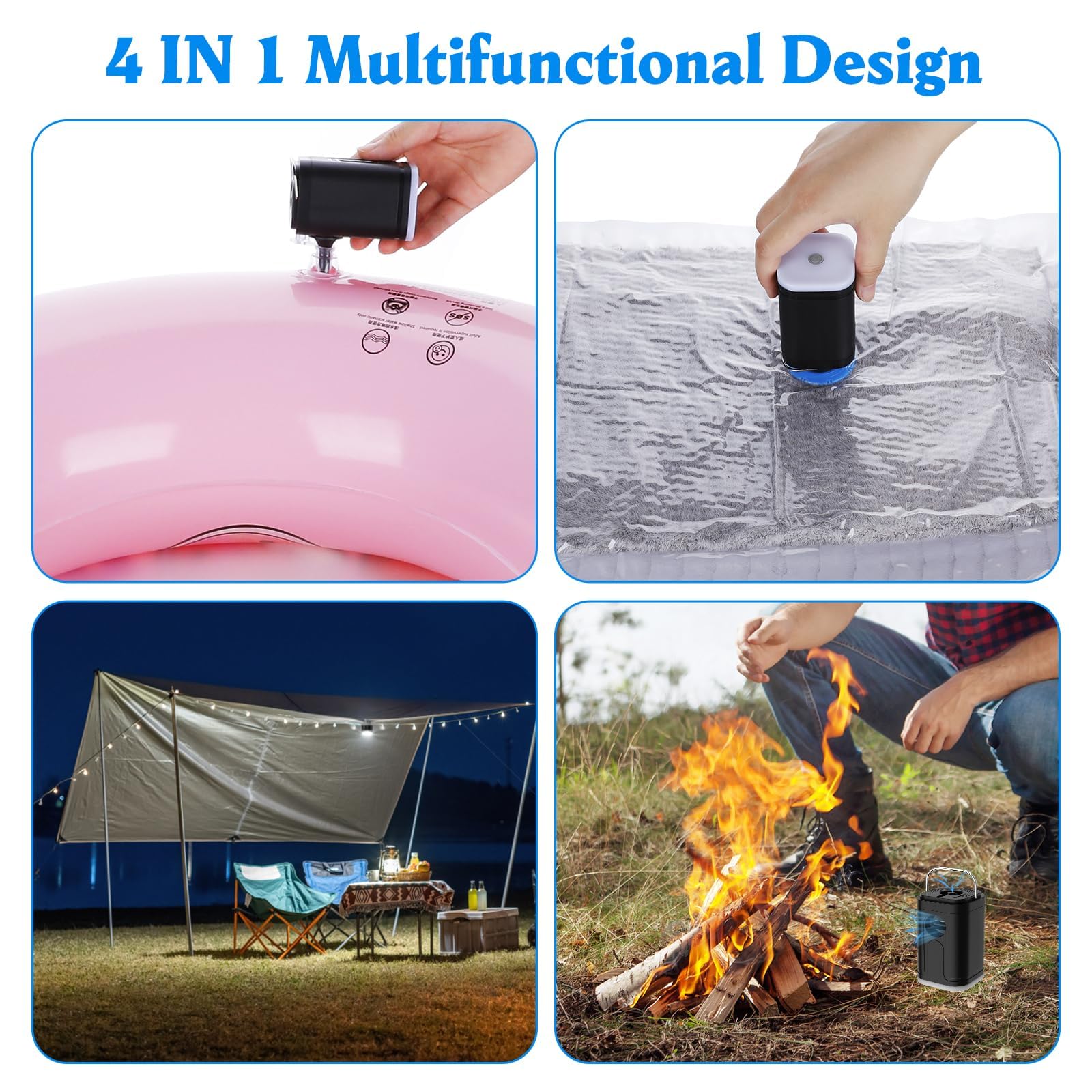 Mini Portable Air Pump For Inflatables,Electric Air Pump for Inflating,Deflating,Pool Toys,Vacuum Storage Bags,Mattress Pump With 5 Air Nozzles