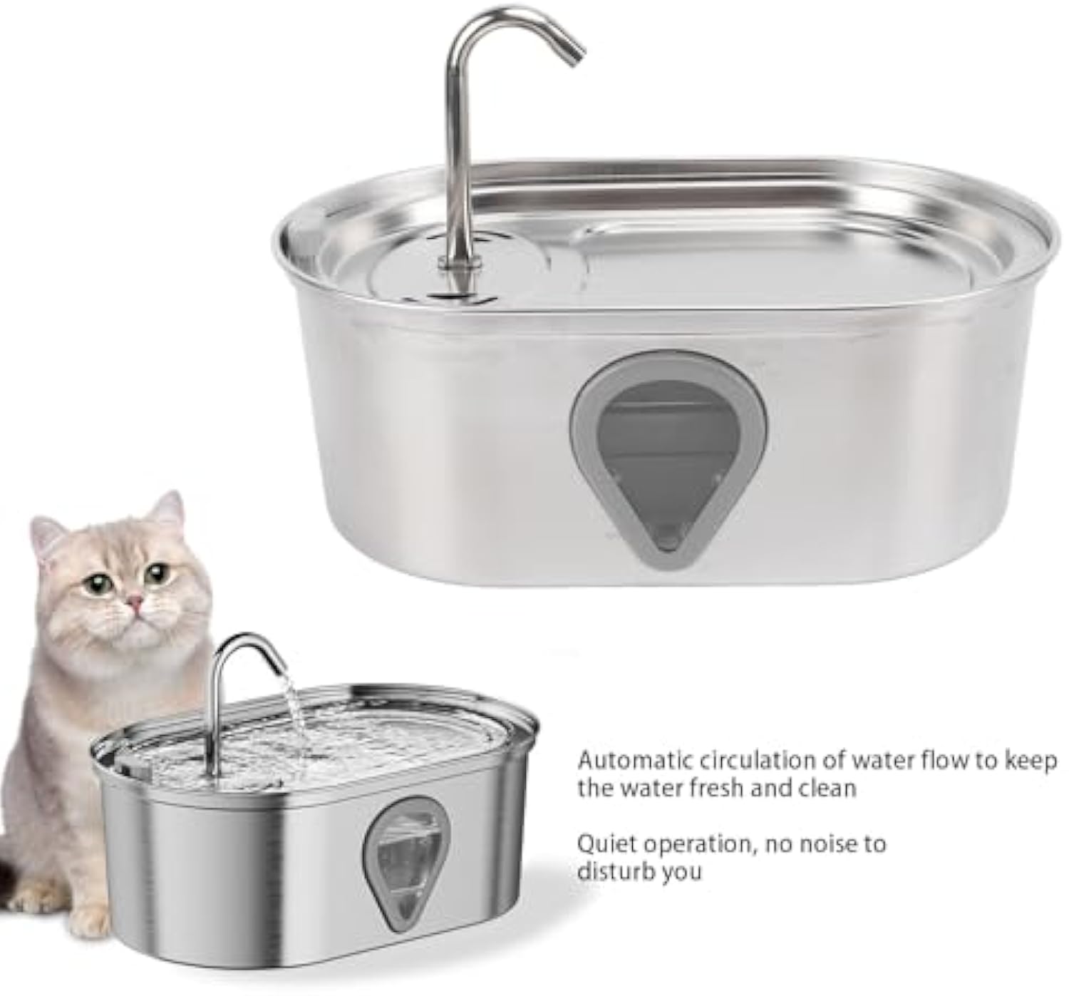 Cat Water Fountain,3.5L Large Capacity Automatic Stainless Steel Pet Water Dispenser Indoor Cat and Dog Water Fountain with Water Level Window