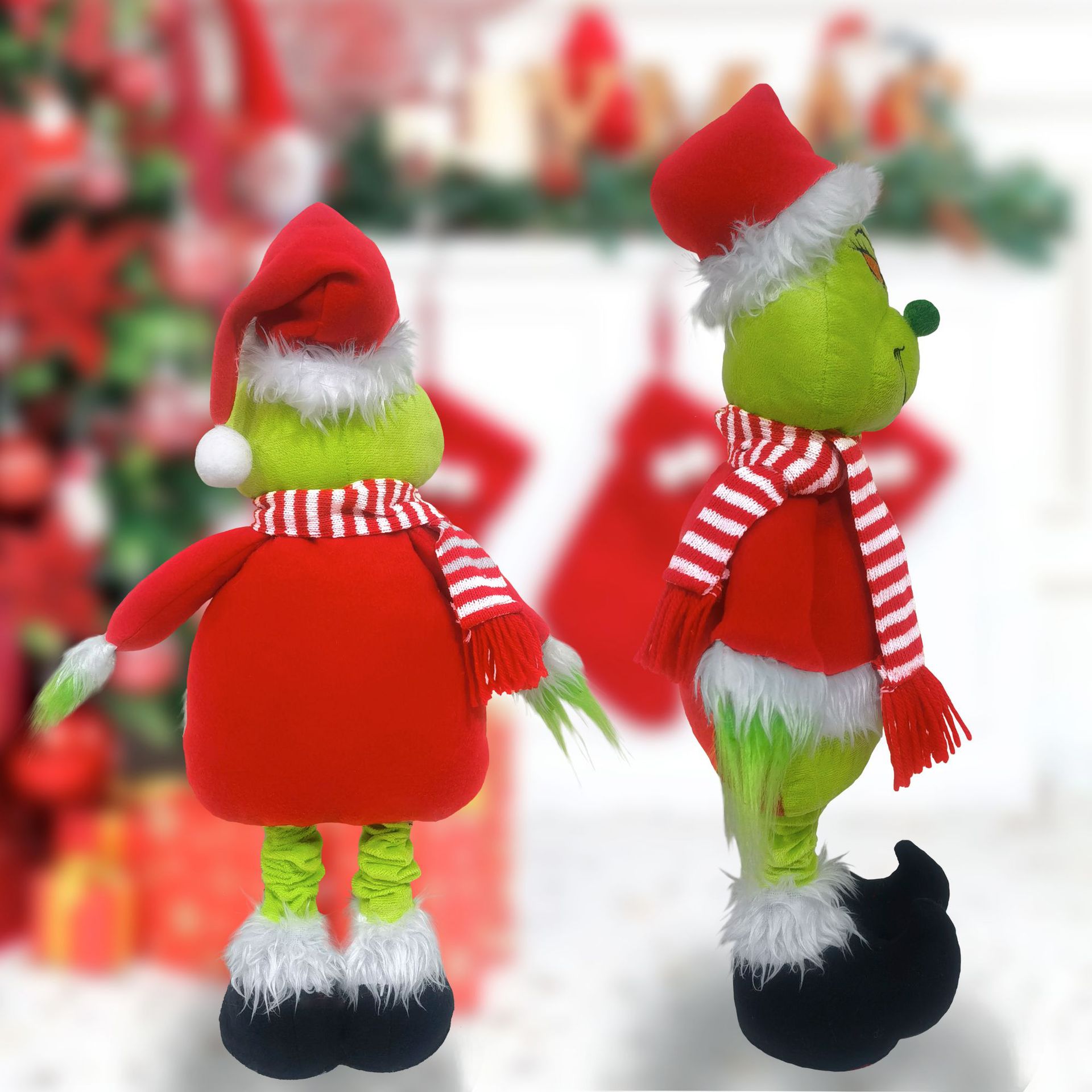 Grinch Standing Christmas Figure Xmas Stuffed Extendable Legs Floor Decor Festive Holiday Ornament Cute Display Home Decoration