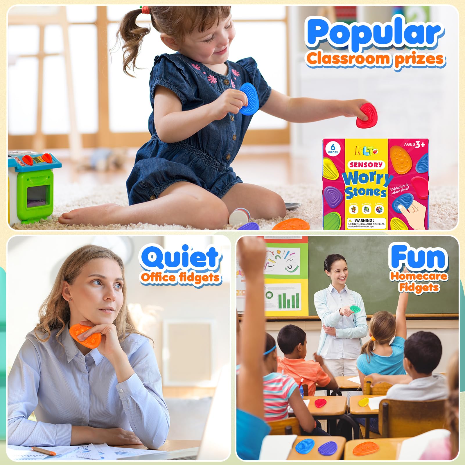 Sensory Fidget Stone Textured Worry Calming Autism Kids Stress Anxiety Relief Soft Toys 6Pcs Small Preschool Classroom Prizes