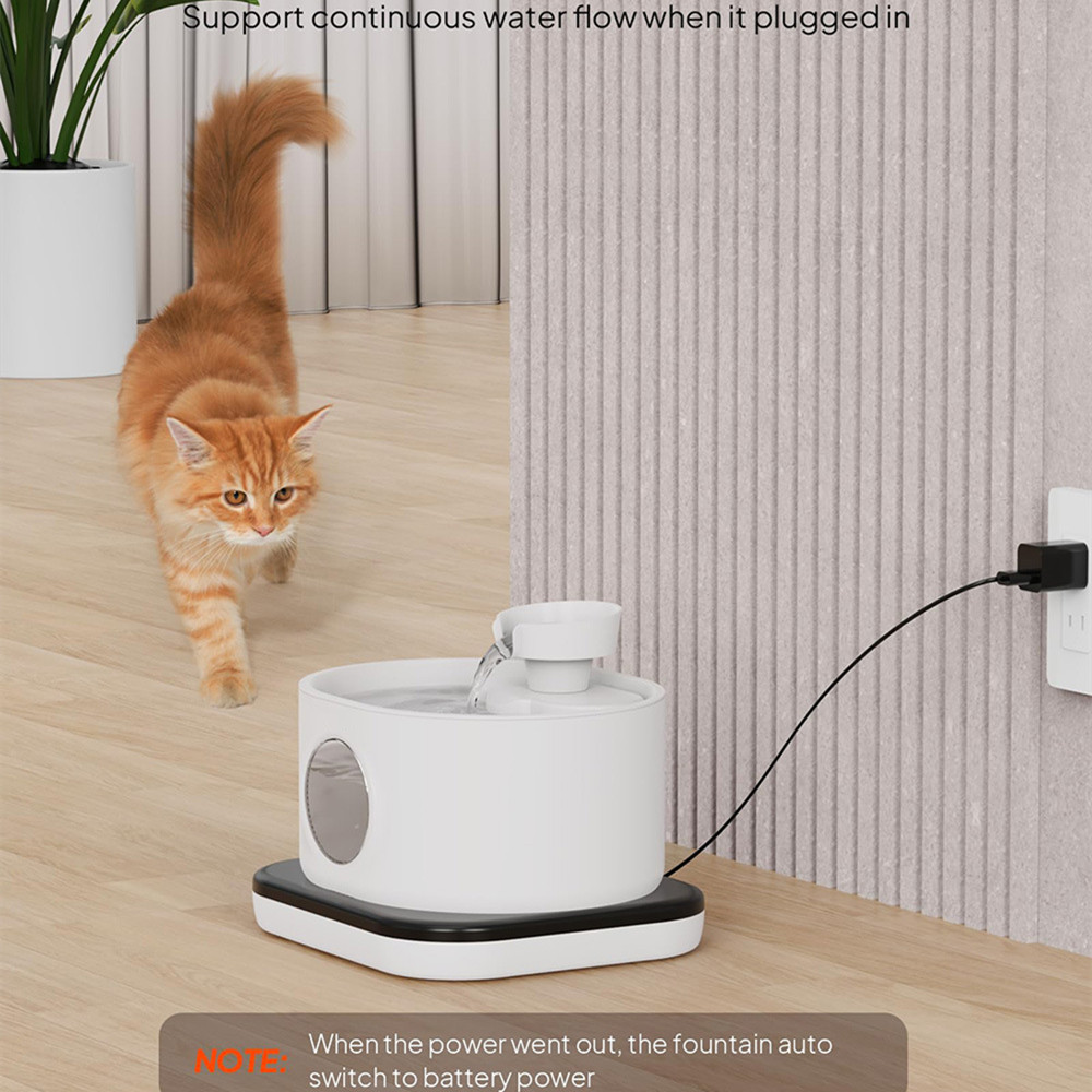 Wireless Automatic Cat Water Fountain 2.8L Rechargeable Battery Operated Pet Dispenser 2 Flow Modes-White