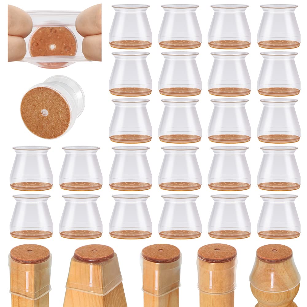 Chair Leg Protectors 24Pcs Hardwood Floors Silicone Covers Wood Tile Scratch Prevention Felt Pads Furniture Caps Noise Free Small Clear Home Dining