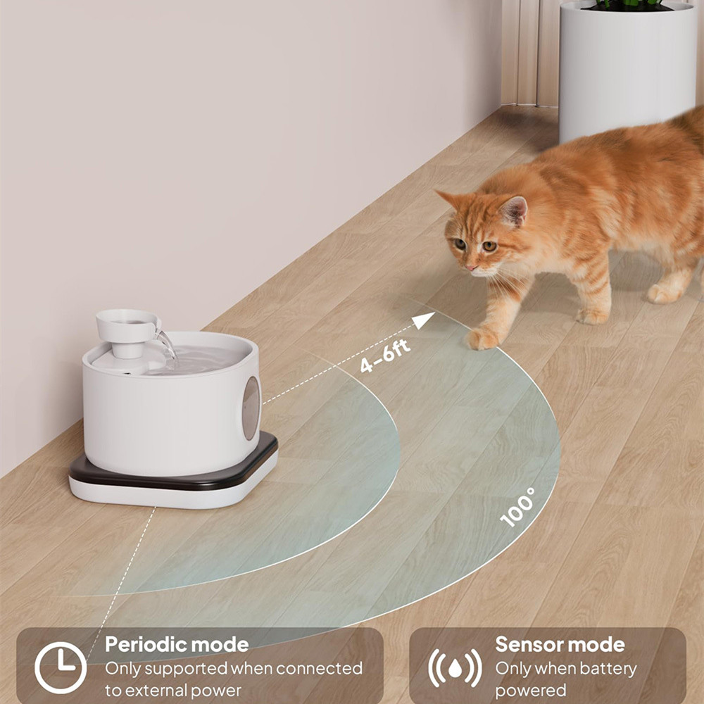 Wireless Automatic Cat Water Fountain 2.8L Rechargeable Battery Operated Pet Dispenser 2 Flow Modes-White