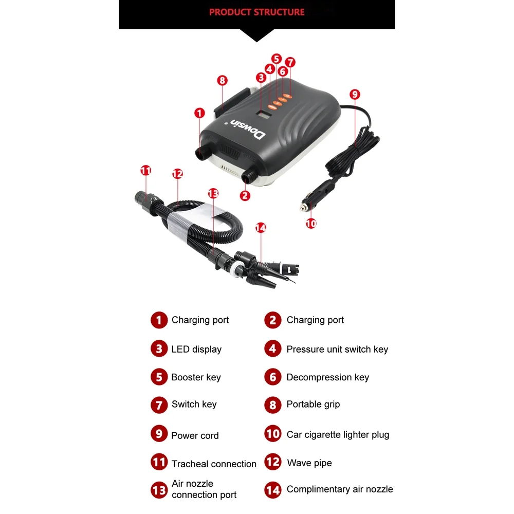 12Volt Vehicle Boat Electric High-Pressure Pump Paddle Board Pump Inflatable Boat Inflatable Tent Inflator Auto Electric Pump