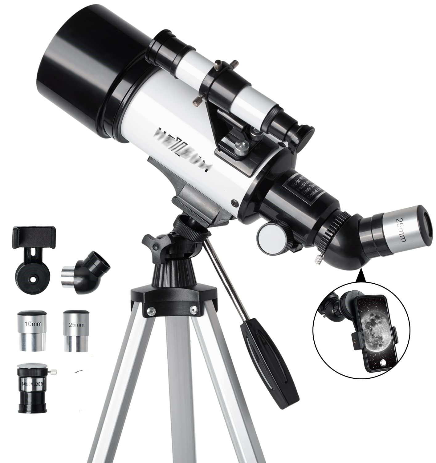 Astronomical Telescope 70mm Aperture 120 Zoom AZ Mount FMC Green Film Optics Portable Tripod Phone Adapter Red Dot Star Finder Christmas Birthday Kids Gift