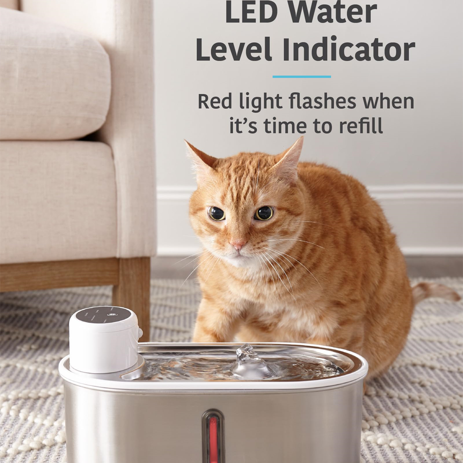 Wireless Cat Water Fountain Stainless Steel Battery Operated 3L Automatic Water Dispenser with 120 Degree Intelligent Sensor for Cats and Dogs