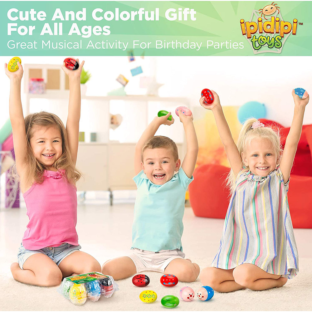 Maracas Eggs for Kids 6 Pack Natural Wooden Musical Toy Percussion Toys for Children Easter Basket Fillers for Kids(Shipped Randomly)