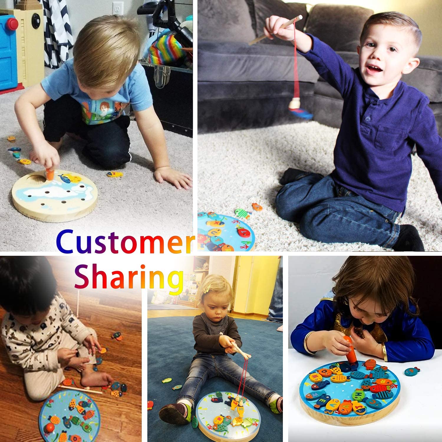 Magnetic Wooden Fishing Game Toy for Toddlers - Alphabet Fish Catching Counting Preschool Board Games Toys for 3 4 5 Year Old Girl Boy Kids Birthday Learning Education Math with Magnet Poles