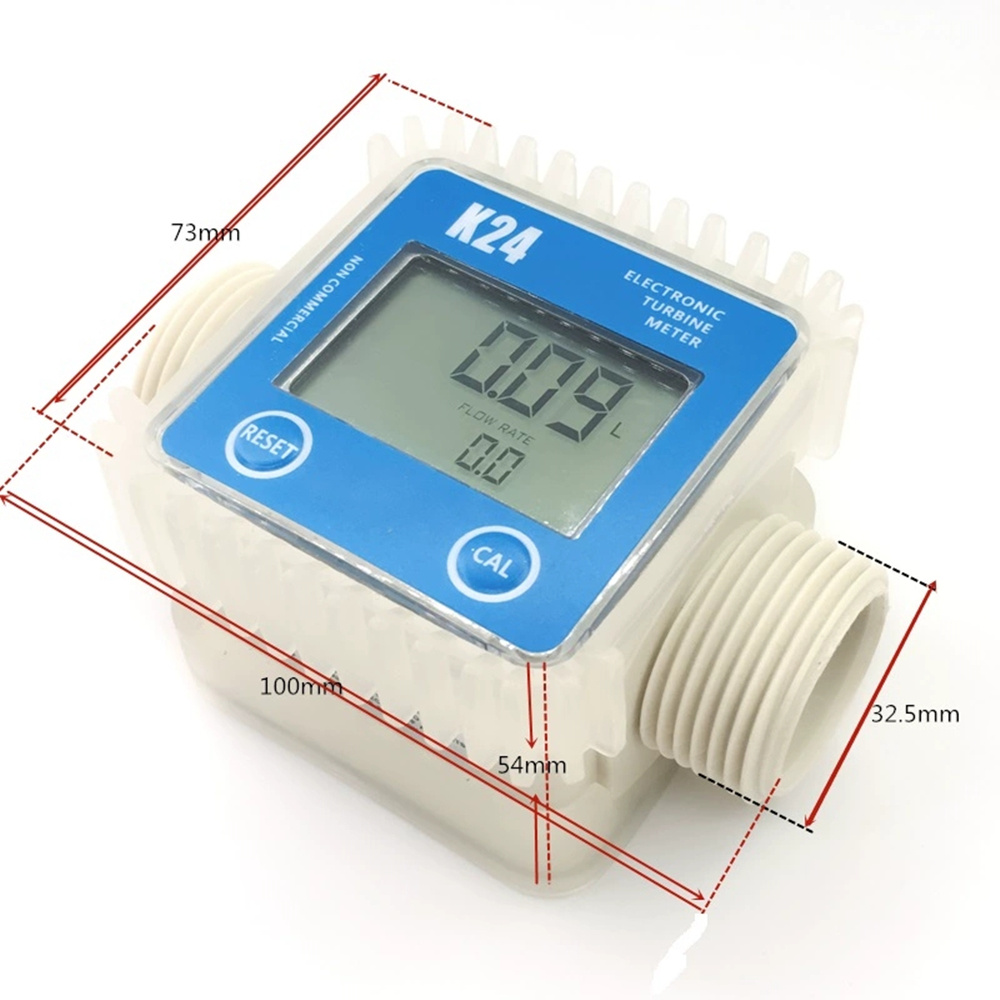 Digital LCD K24 Turbine Fuel Flow Meter Flow Tester for Chemicals Water Sea Liquid Flow Meters (Red)