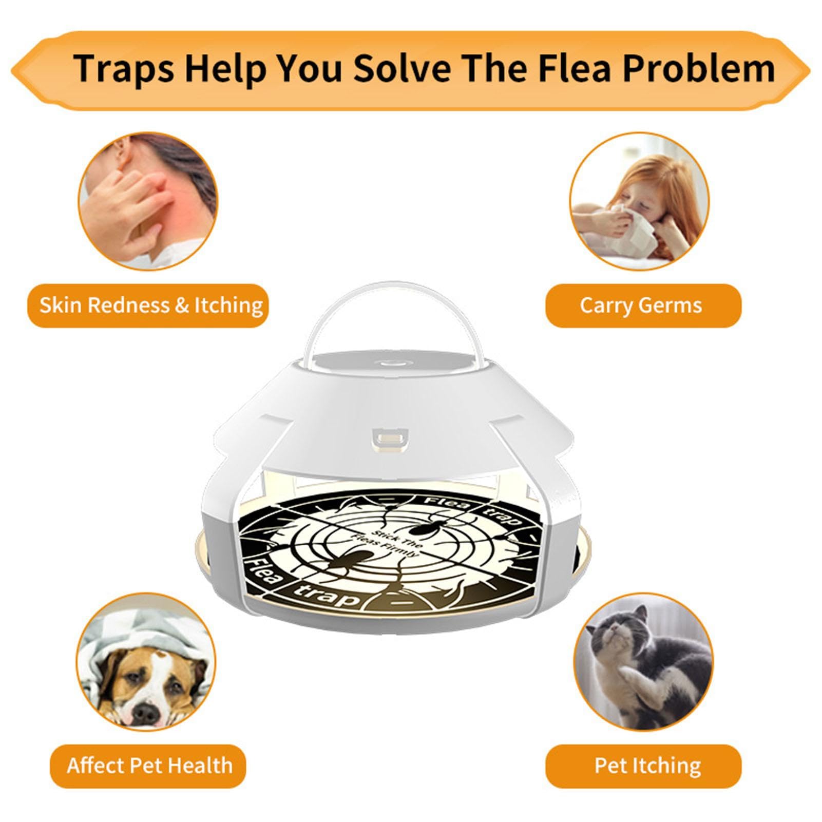 Flea Traps for Inside Your Home with Light,Flea Light Trap for Bug USB Charing Insect Pest Control Traps for Kitchen,Living Room,Balcony and Bedroom