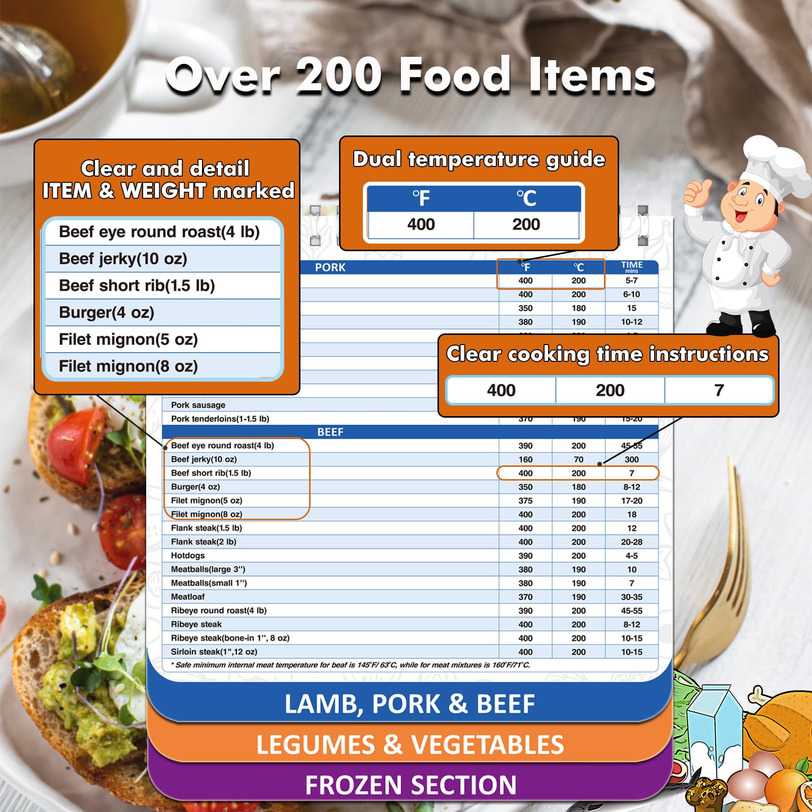 Over 200 Foods Air Fryer Cheat Sheet Magnets Cooking Guide Booklet,Air Fryer Cooking Guide,Air Fryer Magnetic Cheat Sheet Set,Air Fryer Accessories