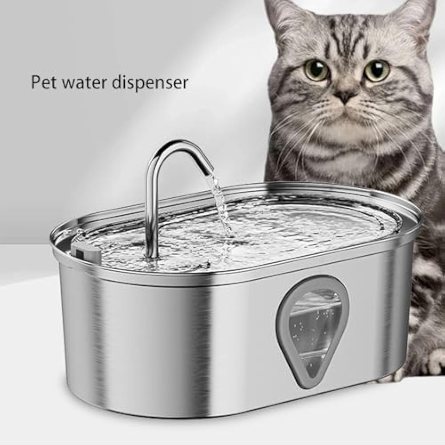 Cat Water Fountain,3.5L Large Capacity Automatic Stainless Steel Pet Water Dispenser Indoor Cat and Dog Water Fountain with Water Level Window