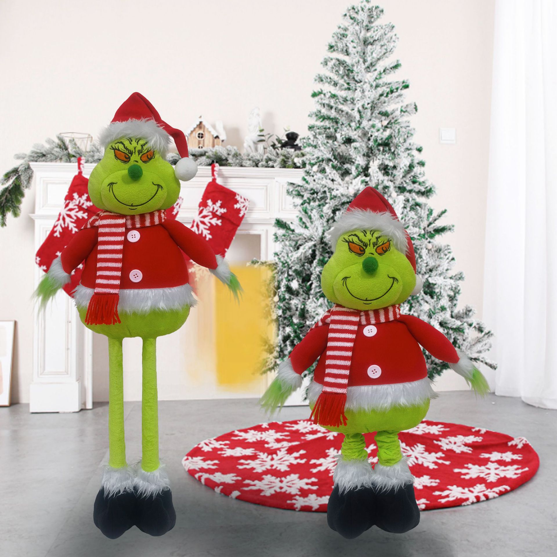 Grinch Standing Christmas Figure Xmas Stuffed Extendable Legs Floor Decor Festive Holiday Ornament Cute Display Home Decoration