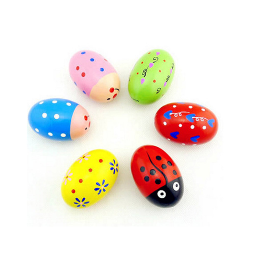 Maracas Eggs for Kids 6 Pack Natural Wooden Musical Toy Percussion Toys for Children Easter Basket Fillers for Kids(Shipped Randomly)