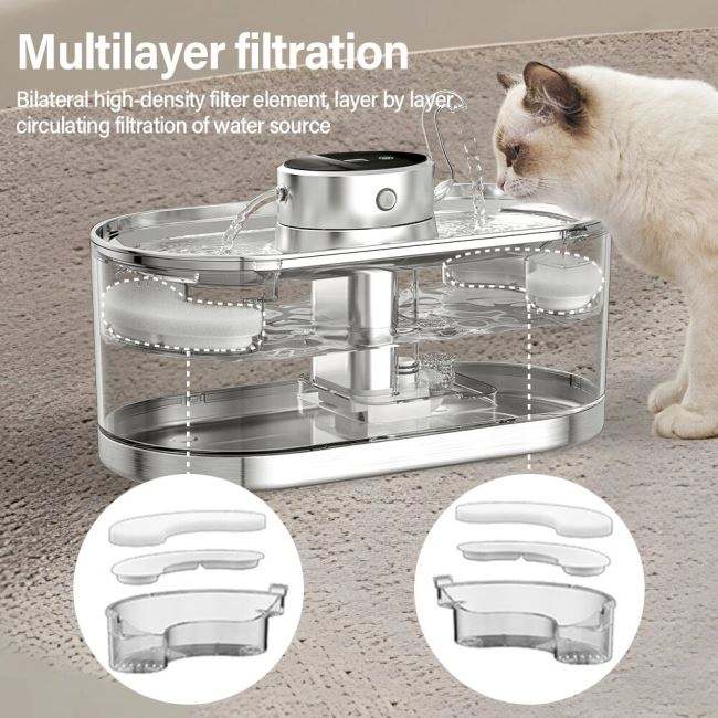 Pet Cat Water Fountain Dispenser Wireless 3L Battery Operated 2 Spout Motion Sensor Dog Bowl Drinker Indoor Rechargeable
