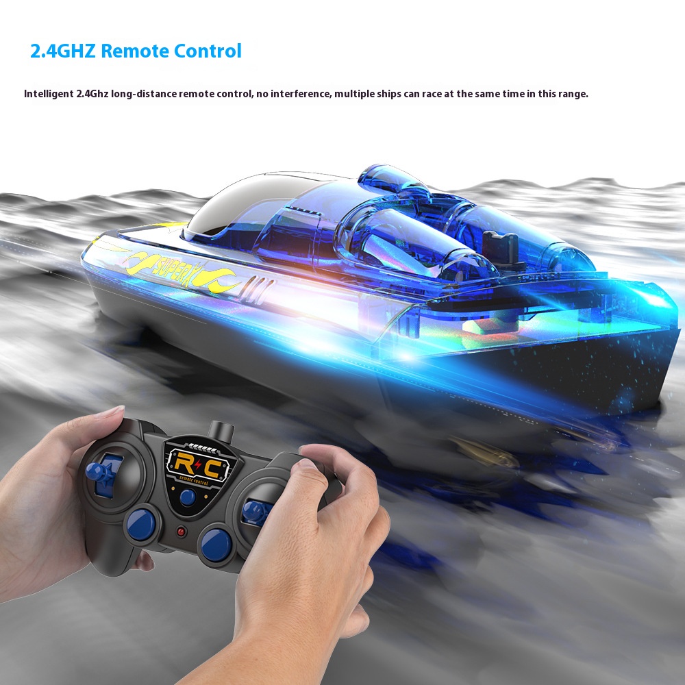 Blue Remote Control Speedboat 2.4G High Speed Remote Control Boat Double Battery