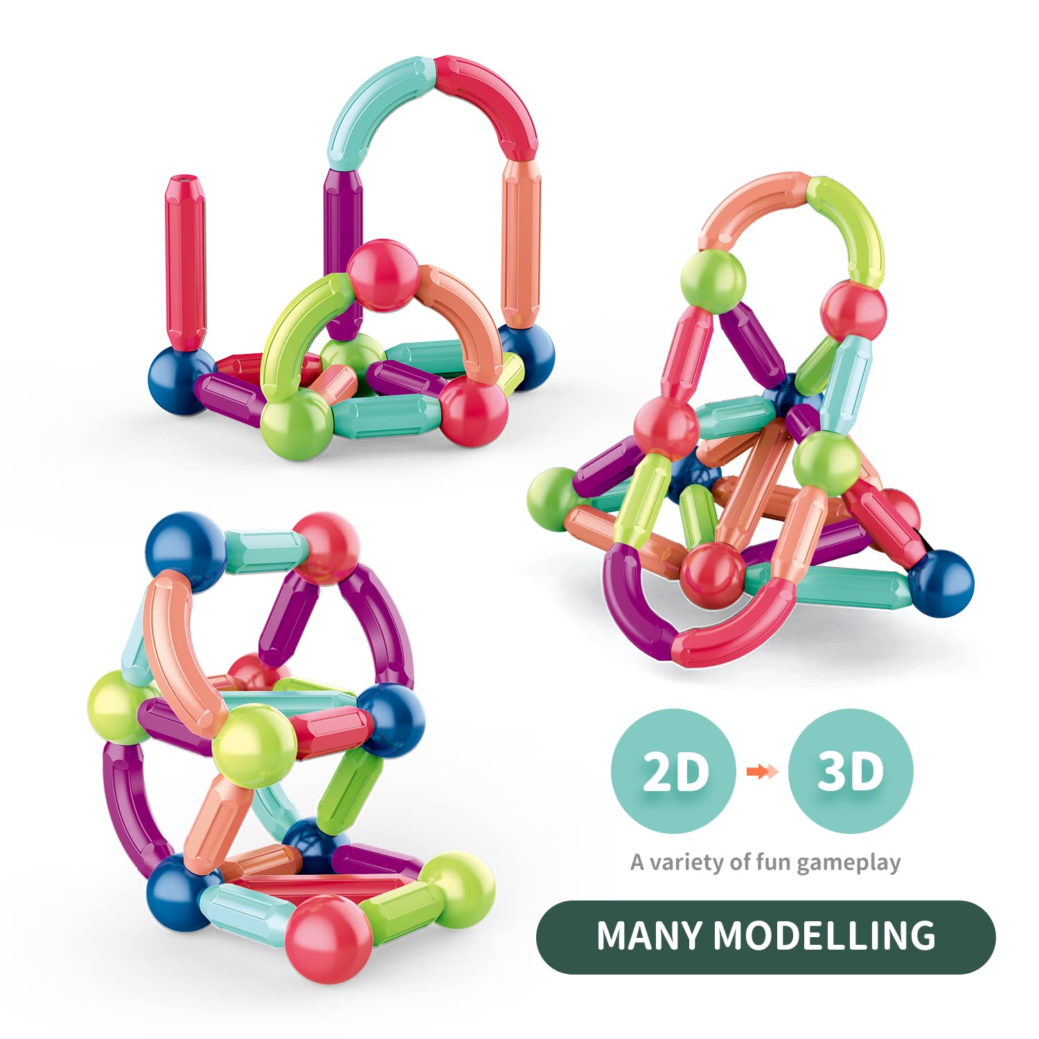 Magnetic Balls Rods STEM Building Set 25PCS Safe Montessori Stacking Educational Toys for Kids 3+ Creativity Fine Motor Skills Development