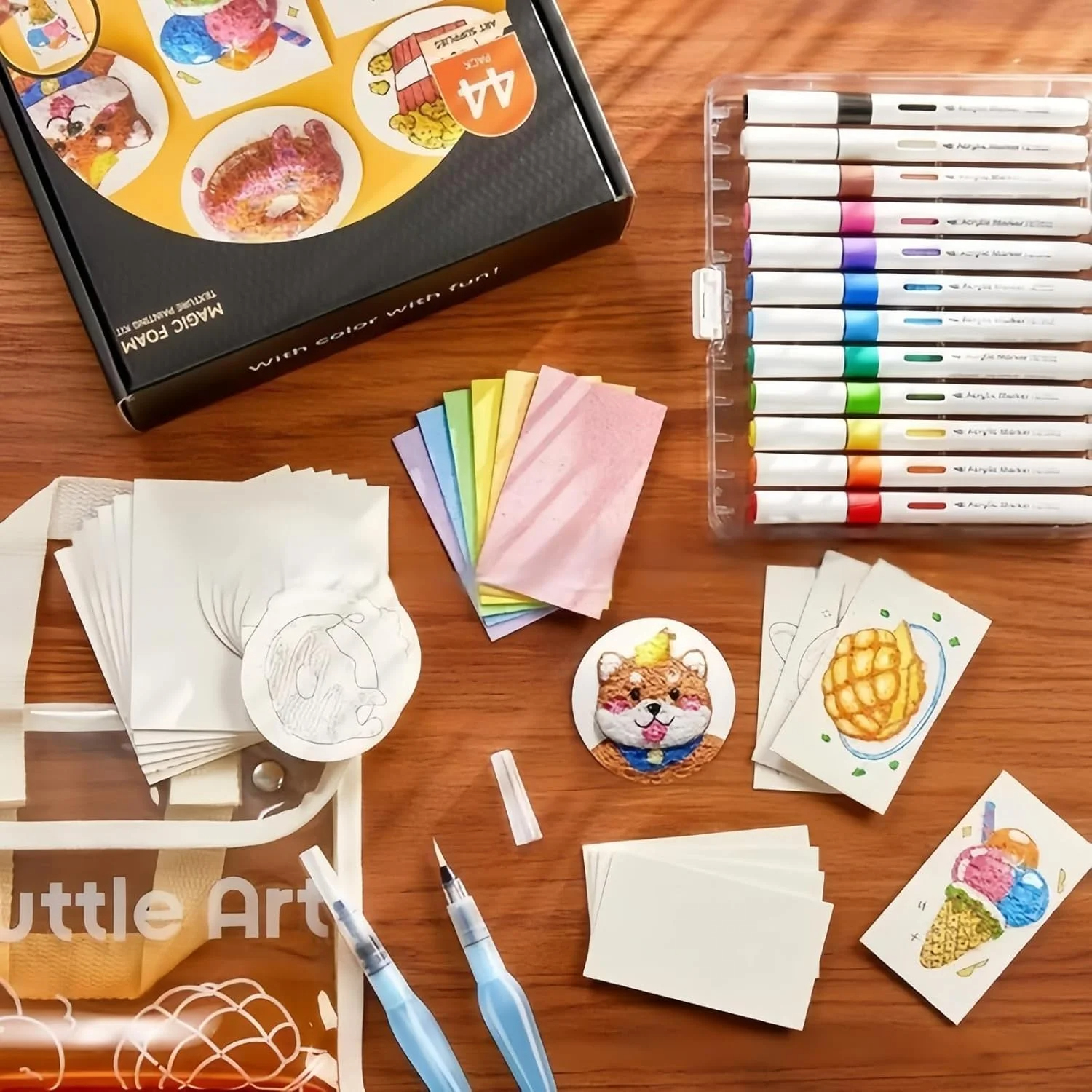 Magic Foam Texture Painting Kit,Magic Puffy Paint,3D Drawing Canvas Painting Kit,Bubble Drawing Pens For DIY Art Supplies, Painting??Shape Rectangle