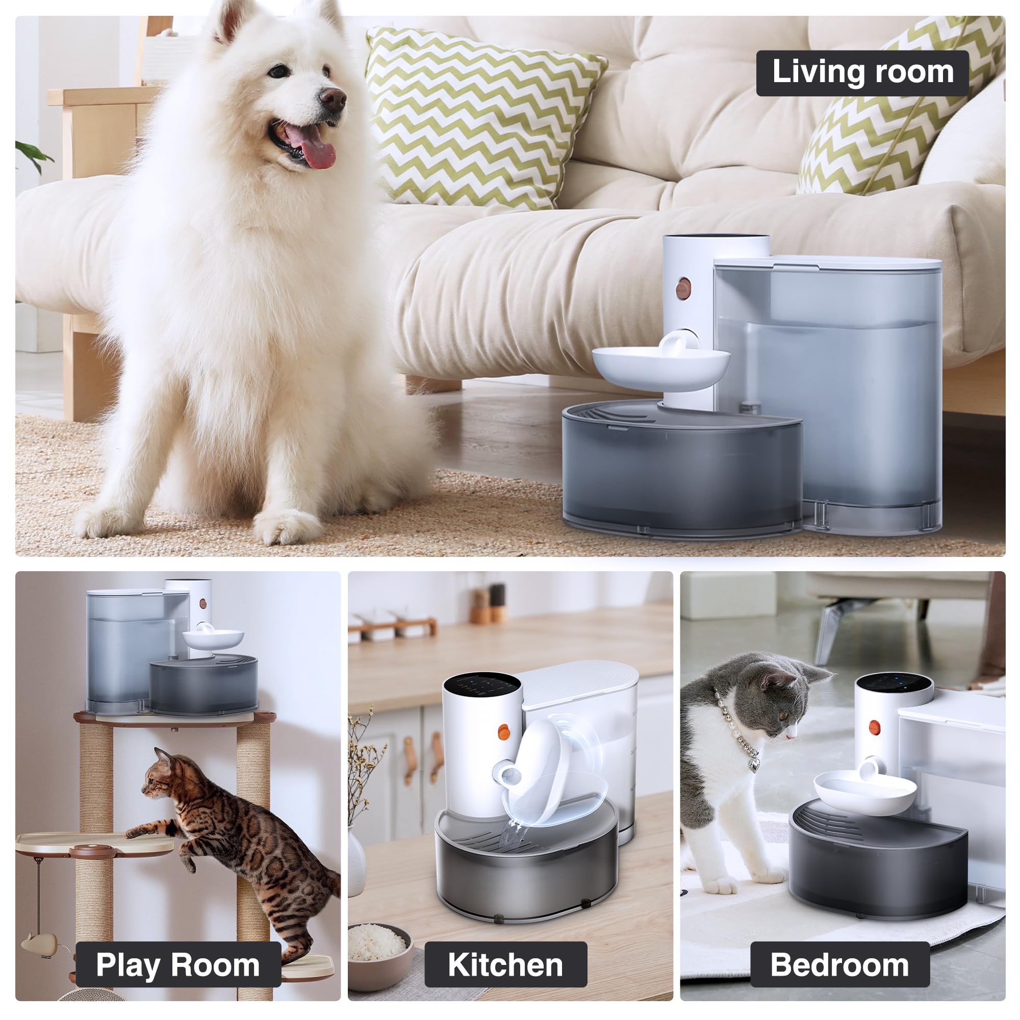 Automatic Pet Fountain 3L Wireless Rechargeable Water Dispenser Dogs Cats Anti Accidental Touch Large Smart Quiet Hygienic Drinking Bowl
