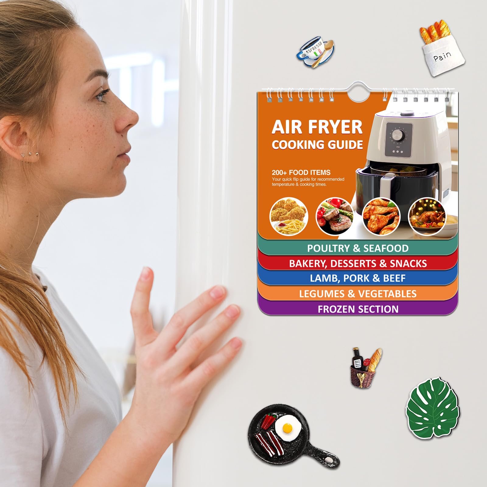Over 200 Foods Air Fryer Cheat Sheet Magnets Cooking Guide Booklet,Air Fryer Cooking Guide,Air Fryer Magnetic Cheat Sheet Set,Air Fryer Accessories