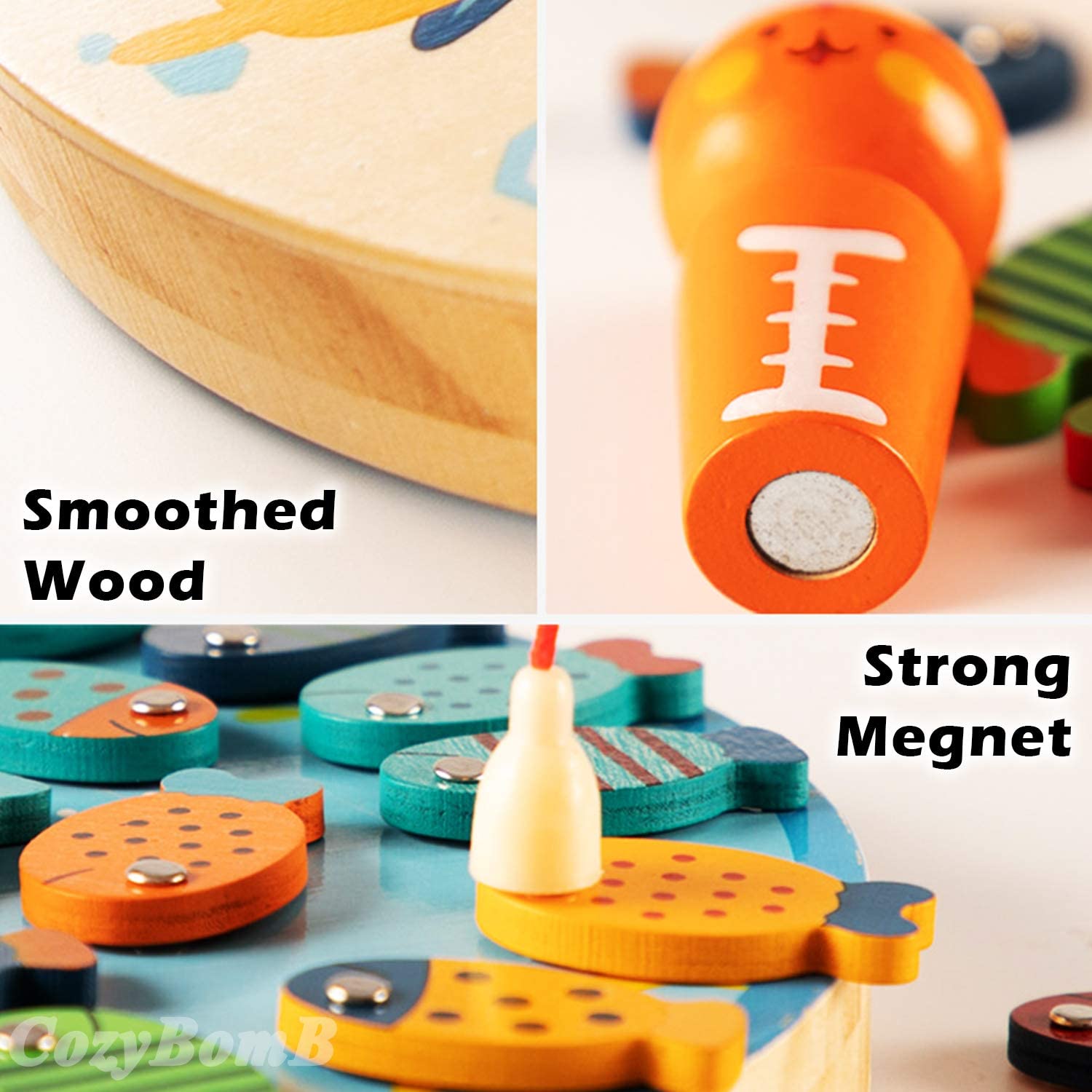 Magnetic Wooden Fishing Game Toy for Toddlers - Alphabet Fish Catching Counting Preschool Board Games Toys for 3 4 5 Year Old Girl Boy Kids Birthday Learning Education Math with Magnet Poles