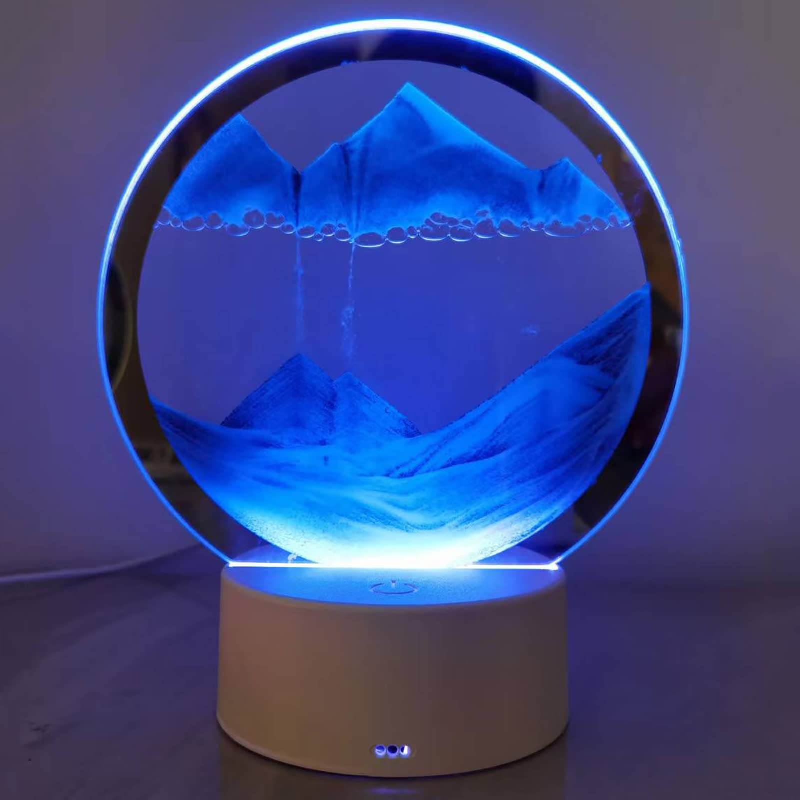 3D Moving Sandscape Art Picture Round Glass Deep Sea Flowing Sand Photo Frame Desktop Decor Blue Childrens Toy  Large Home Office Button Control Display
