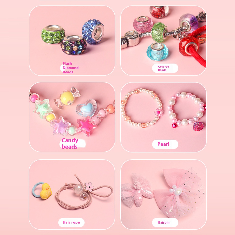 Handmade Beaded DIY Acrylic Jewelry Bracelet Necklace Hair Accessories Set Princess Jewelry Box Toy 1700pcs