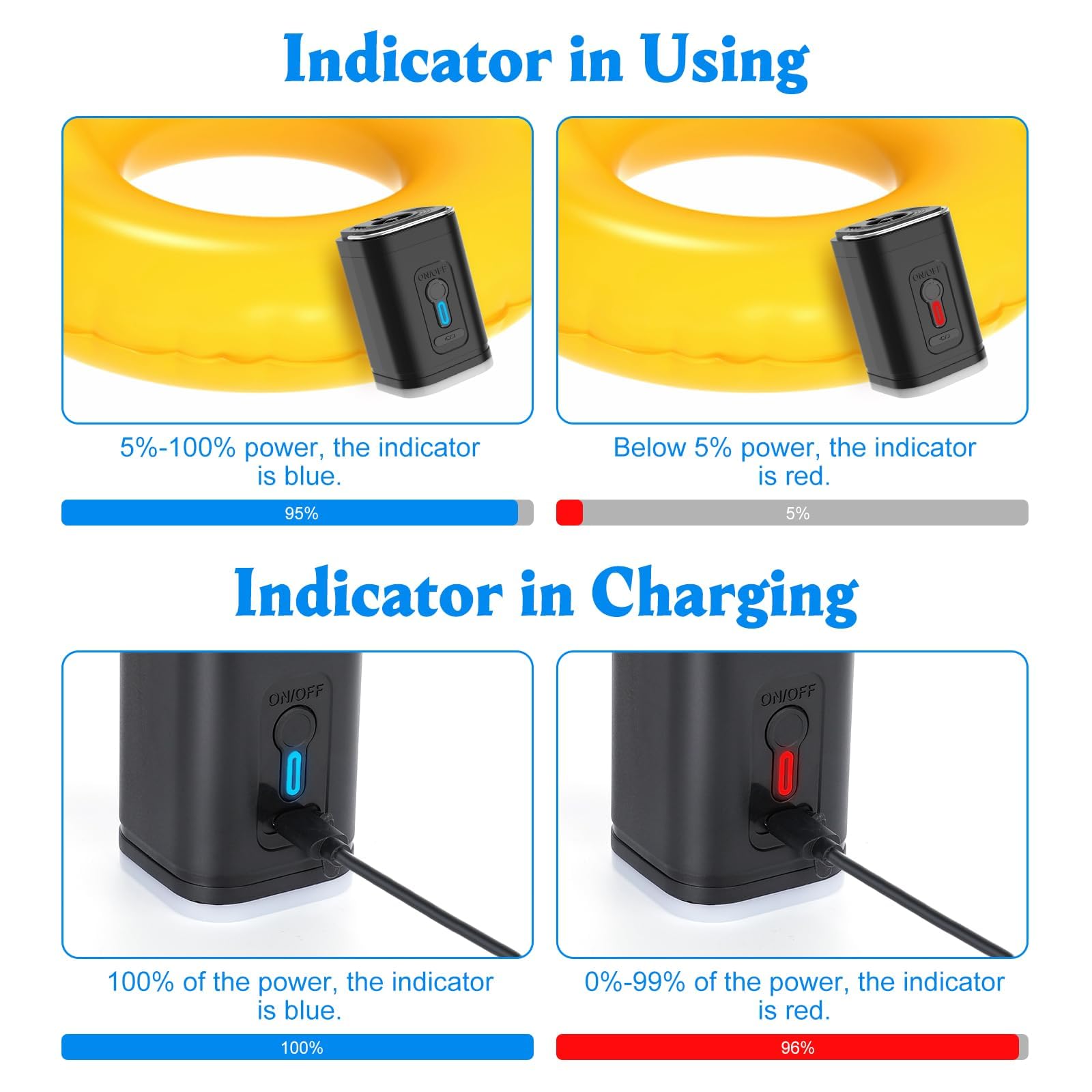 Mini Portable Air Pump For Inflatables,Electric Air Pump for Inflating,Deflating,Pool Toys,Vacuum Storage Bags,Mattress Pump With 5 Air Nozzles