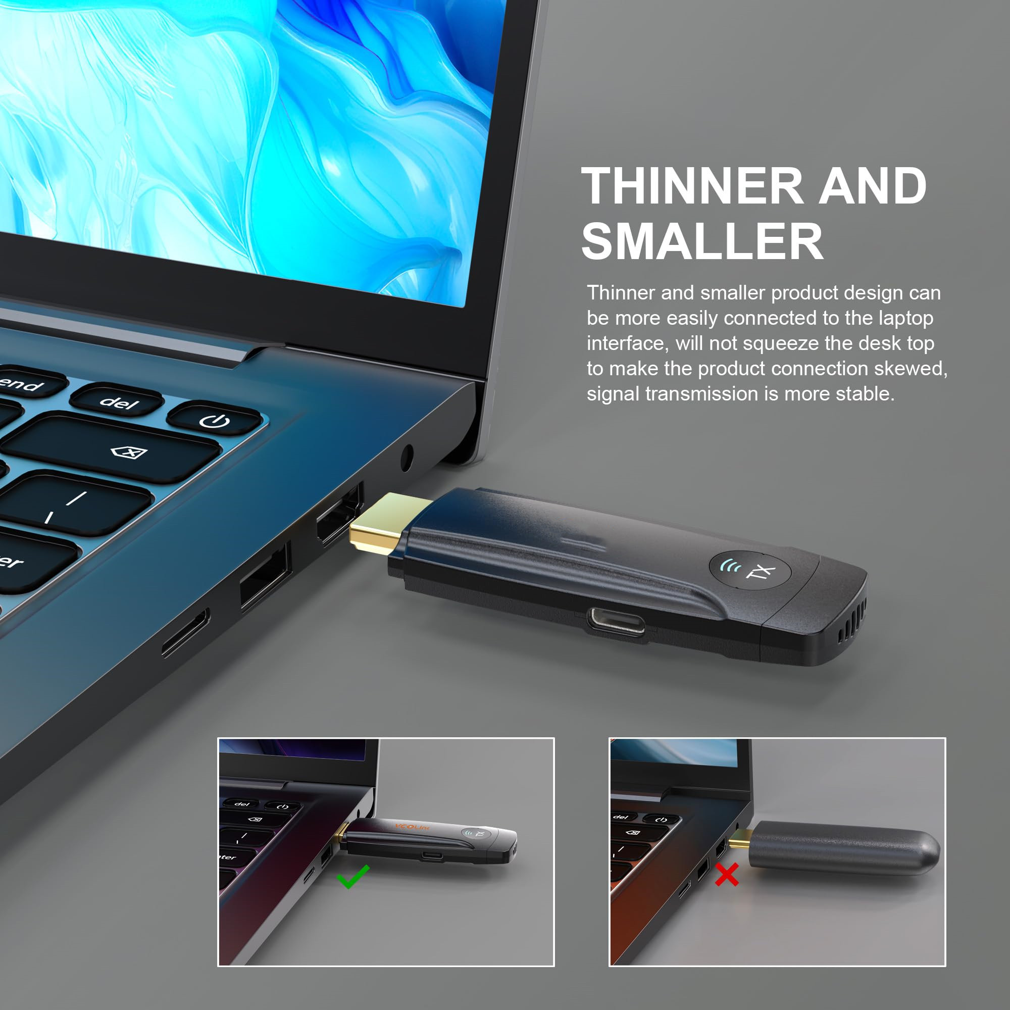 Wireless HDMI Transmitter and Receiver Plug Play with 5G,HD Extender Kit Support USB C Streaming Video Audio to Monitor from Laptop Camera STB,Black