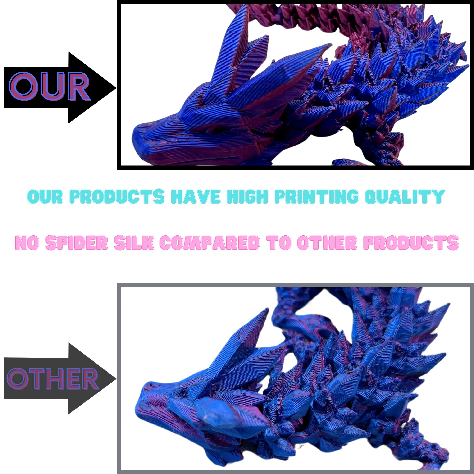 12" 3D Printed Crystal Dragon,Articulated Dragon,Dragon Fidget Toy,Home Office Decor Executive Desk Toy (Laser Purple)