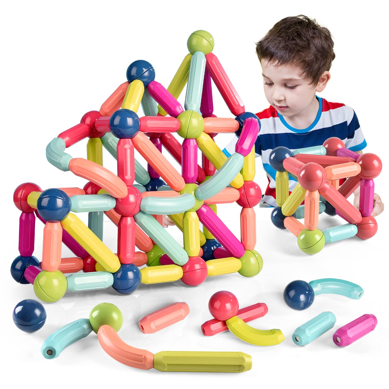 Magnetic Balls Rods STEM Building Set 25PCS Safe Montessori Stacking Educational Toys for Kids 3+ Creativity Fine Motor Skills Development