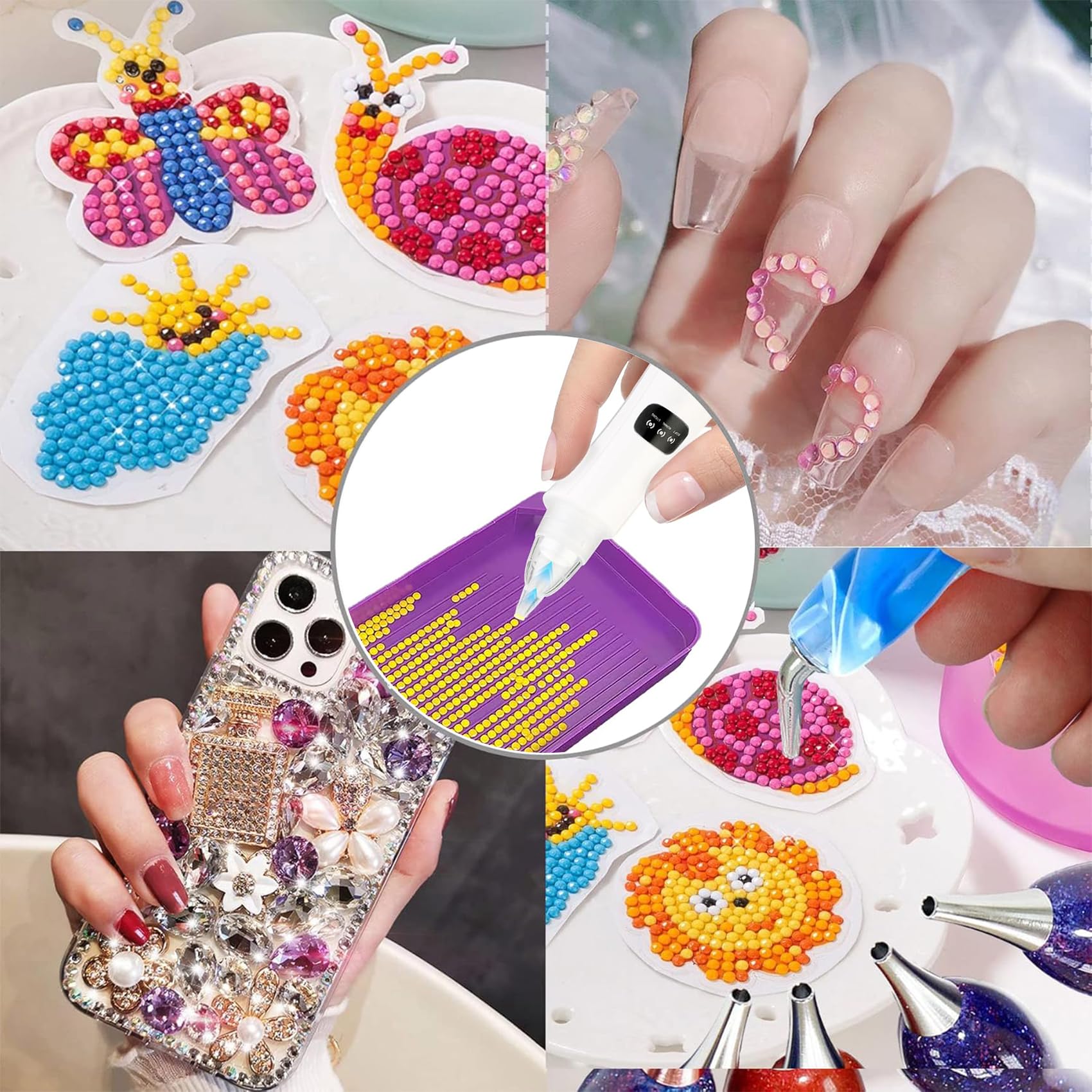 Electric Diamond Painting Pens with Vacuum Pump 3 Adjustable Suction Mode Rechargeable 4pcs Diamond Art Locator Accessories DIY Art Pickup Tool Kit