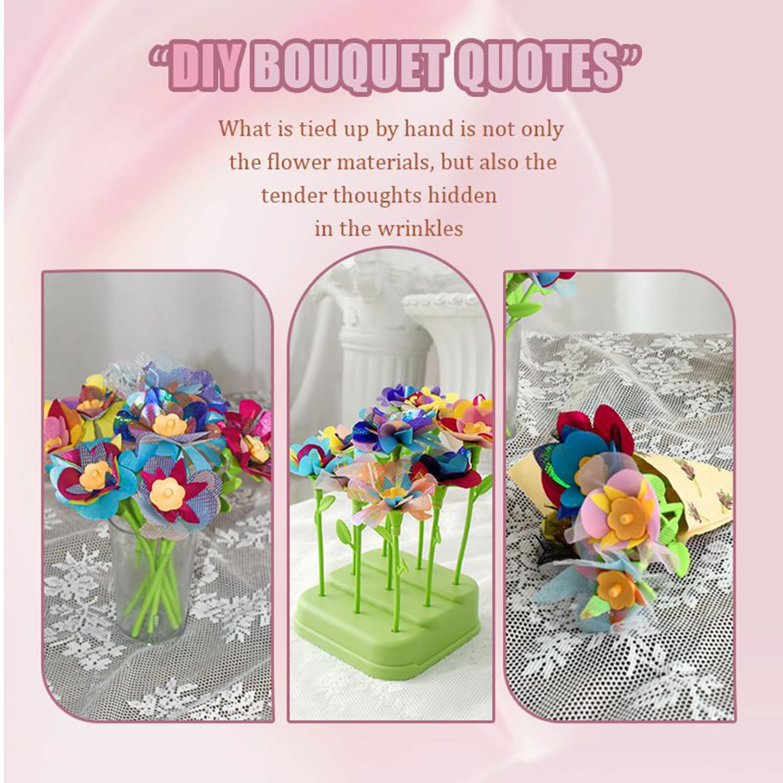 Fabric Flower Bouquets Toys,DIY Craft Kits Toys for Kids Flower Market Toy,Arts Crafts for 3+Year Kids Educational Activity Gifts
