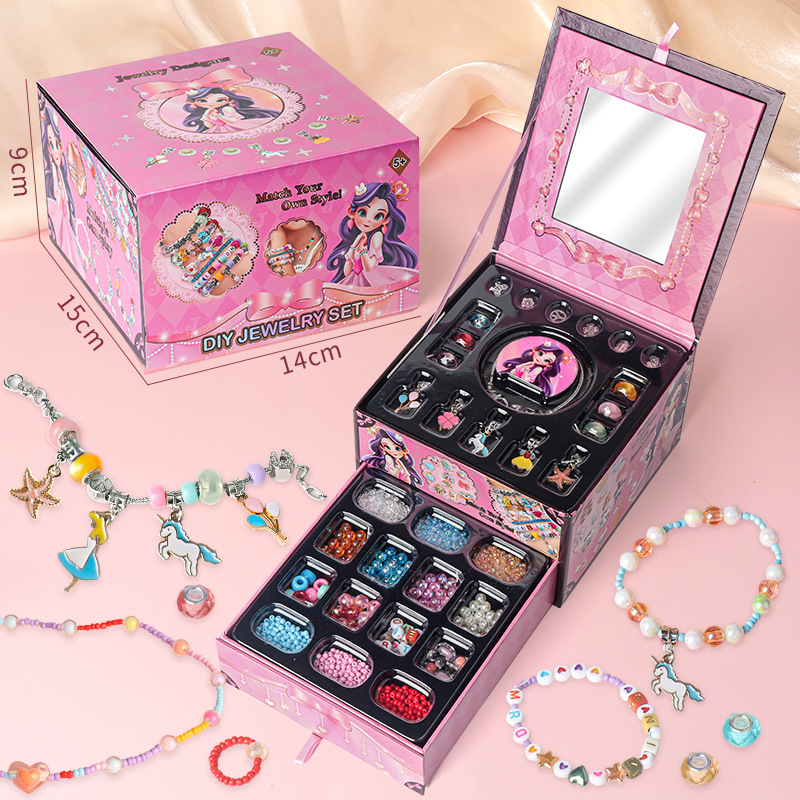 Handmade Beaded DIY Acrylic Jewelry Bracelet Necklace Hair Accessories Set Princess Jewelry Box Toy 1700pcs