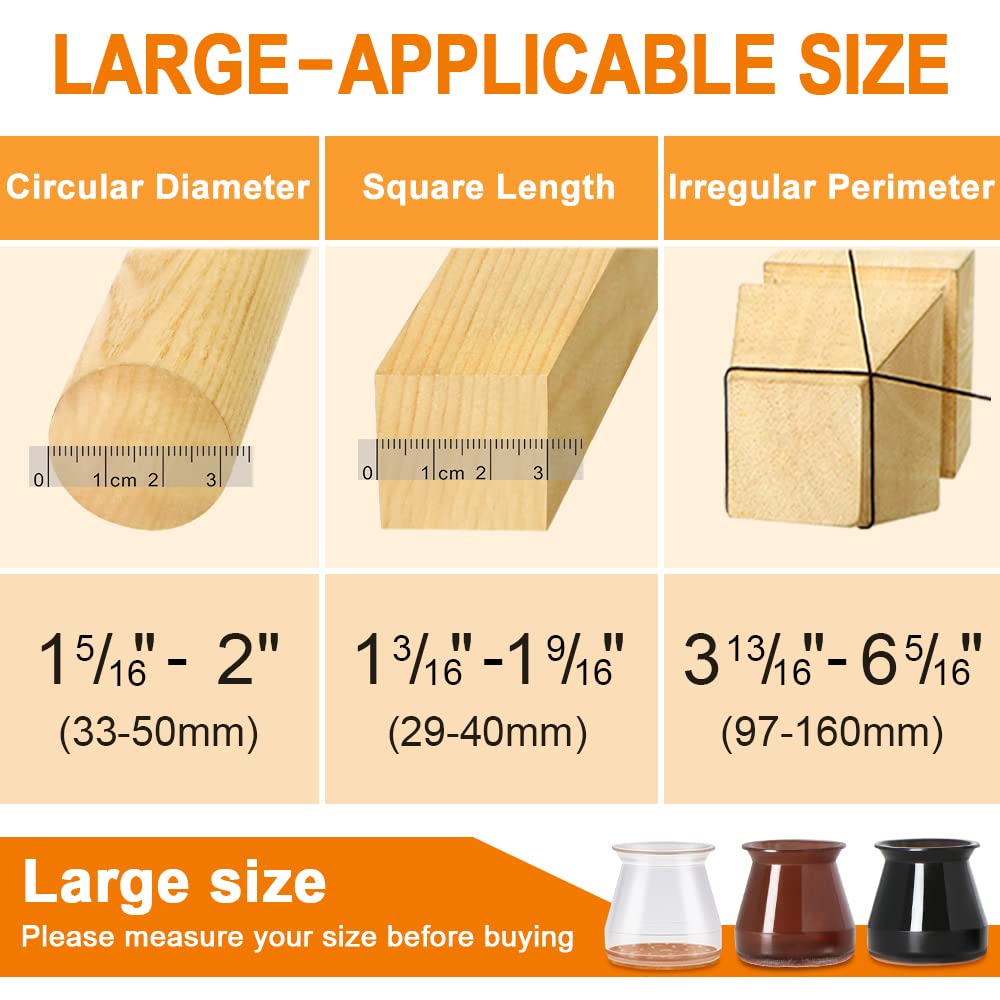 Furniture Leg Protectors 24Pcs Silicone Hardwood Floor Covers Felt Pads Non Slip Noise Reduction Wood Tile Chair Caps Large Clear