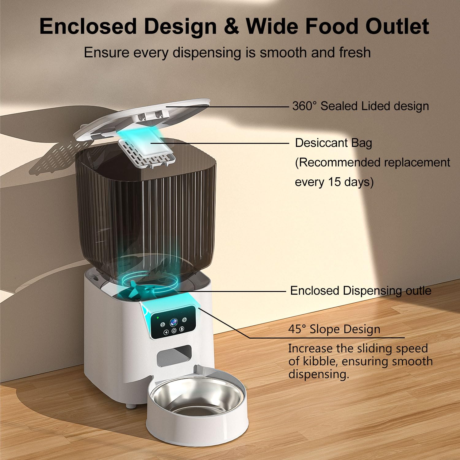 Automatic Cat Feeder with Camera 1080P Night Vision Smart Pet Feeder for Cats Dogs 6L Remote Control App Audio