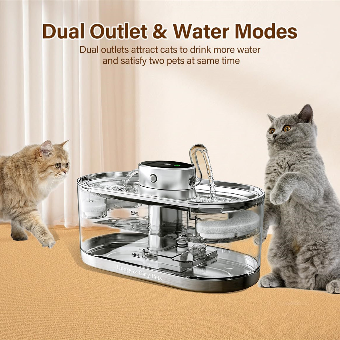 Pet Cat Water Fountain Dispenser Wireless 3L Battery Operated 2 Spout Motion Sensor Dog Bowl Drinker Indoor Rechargeable
