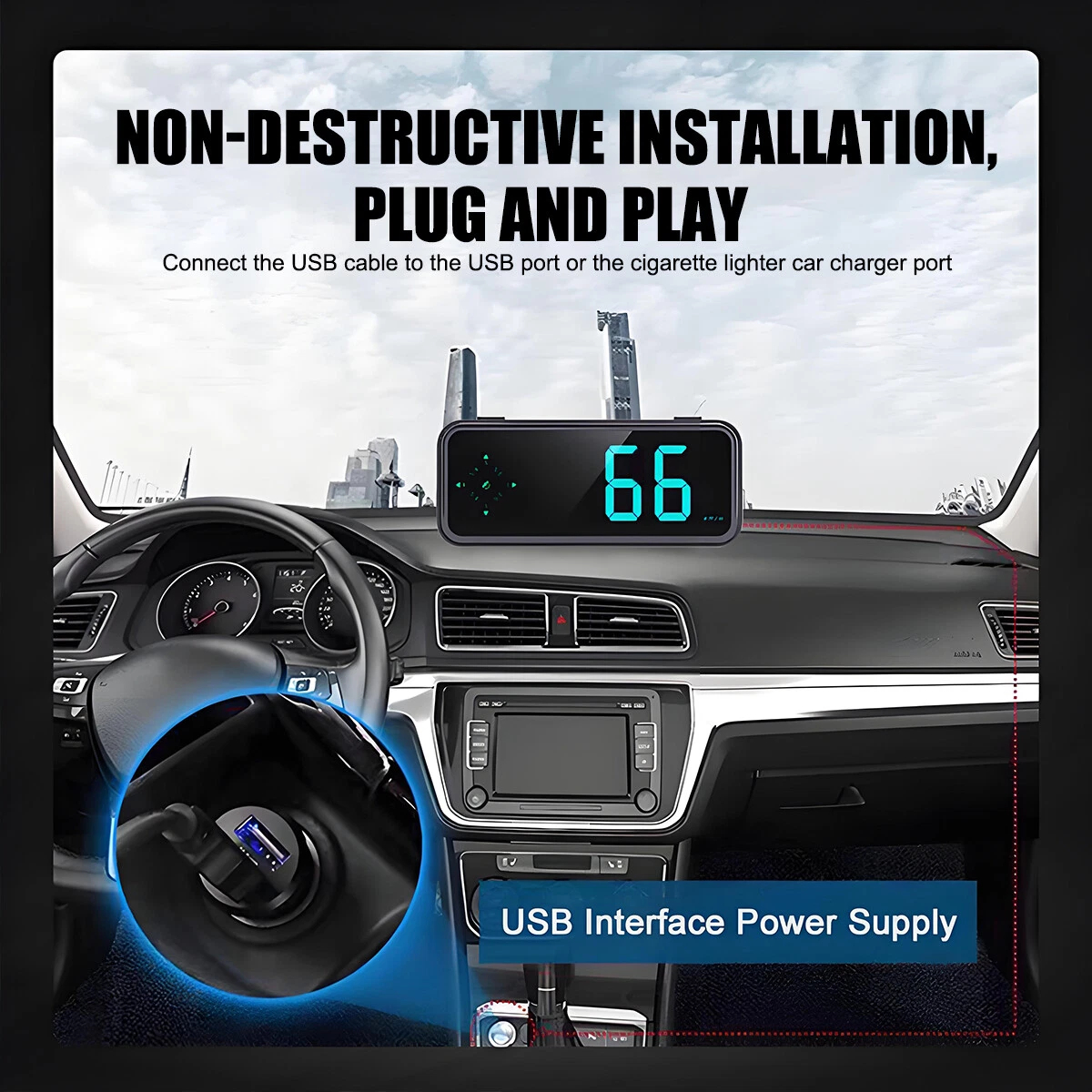 Universal Smart Digital Car HUD GPS Speedometer Car HUD Head-Up Display MPH Compass