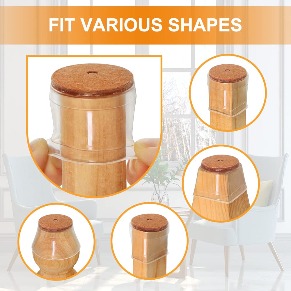 Chair Leg Protectors 24Pcs Hardwood Floors Silicone Covers Wood Tile Scratch Prevention Felt Pads Furniture Caps Noise Free Small Clear Home Dining
