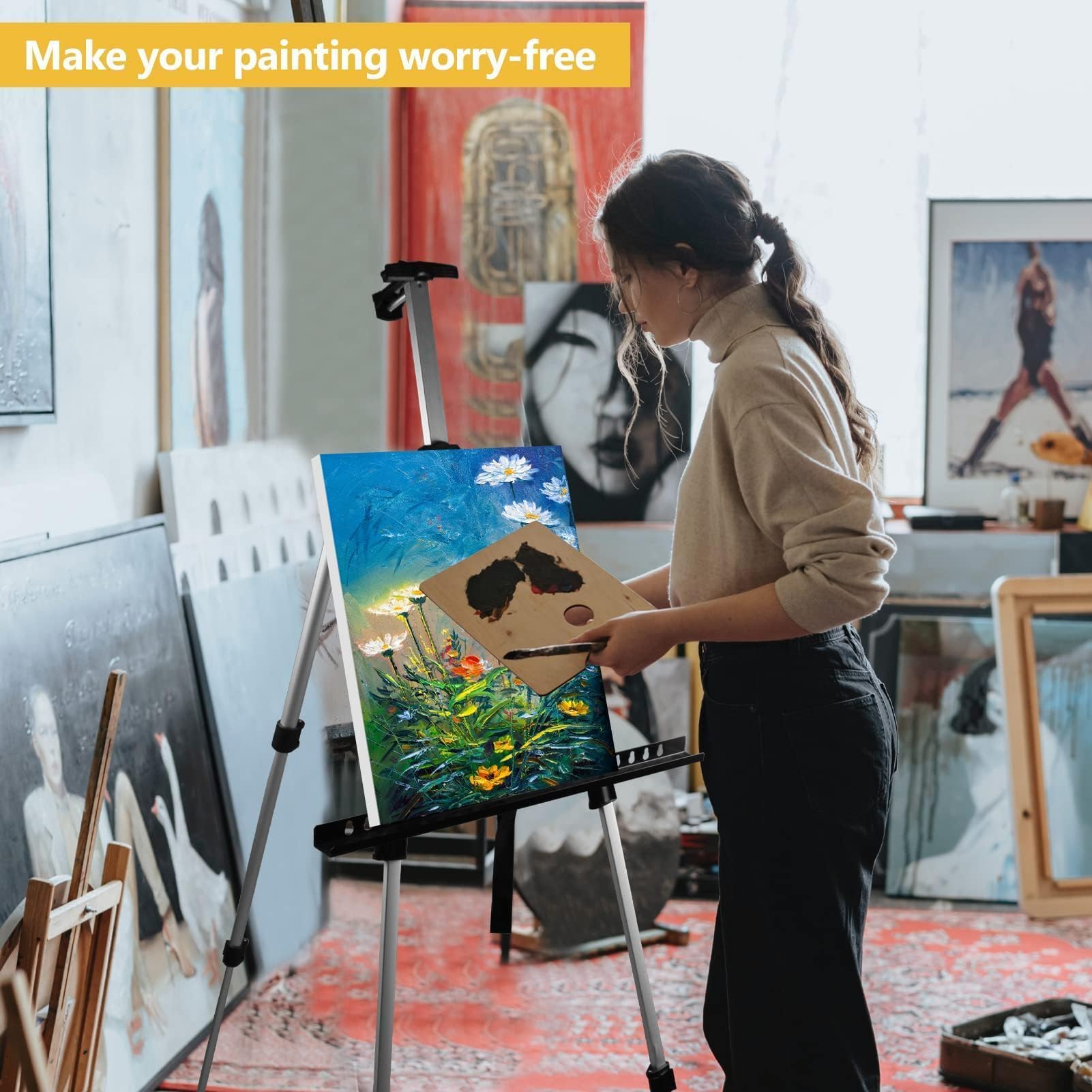Art Painting Artist Easel Stand,Display Sign,Aluminum Metal Tripod Adjustable portable Easels,2Pack White