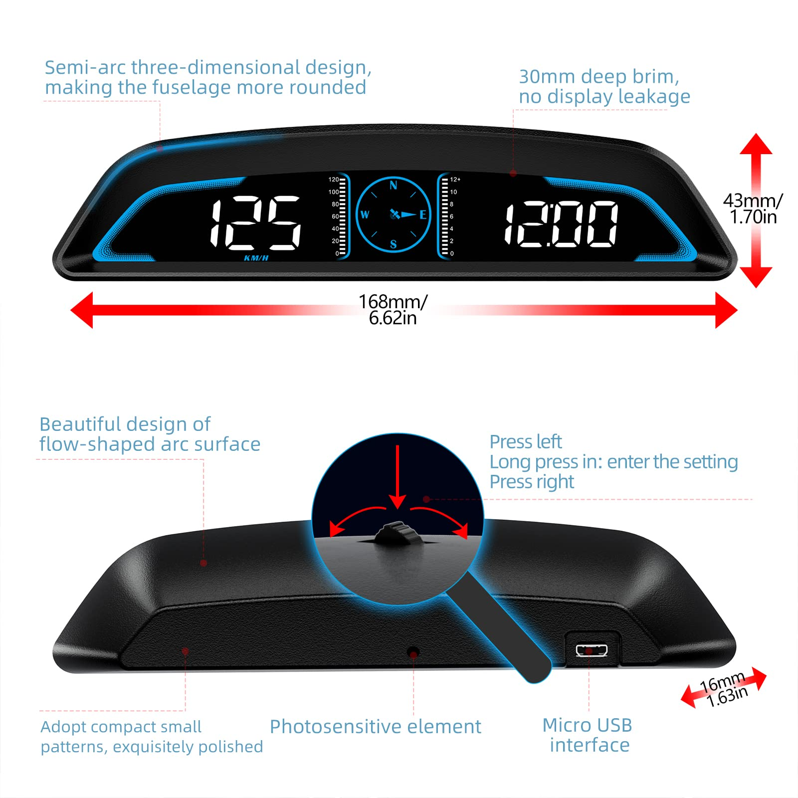 Speedometer Digital HUD Car Large LCD Display MPH Fatigue Alert Overspeed Alarm Driving Trip Meter Universal GPS Vehicle Head Up