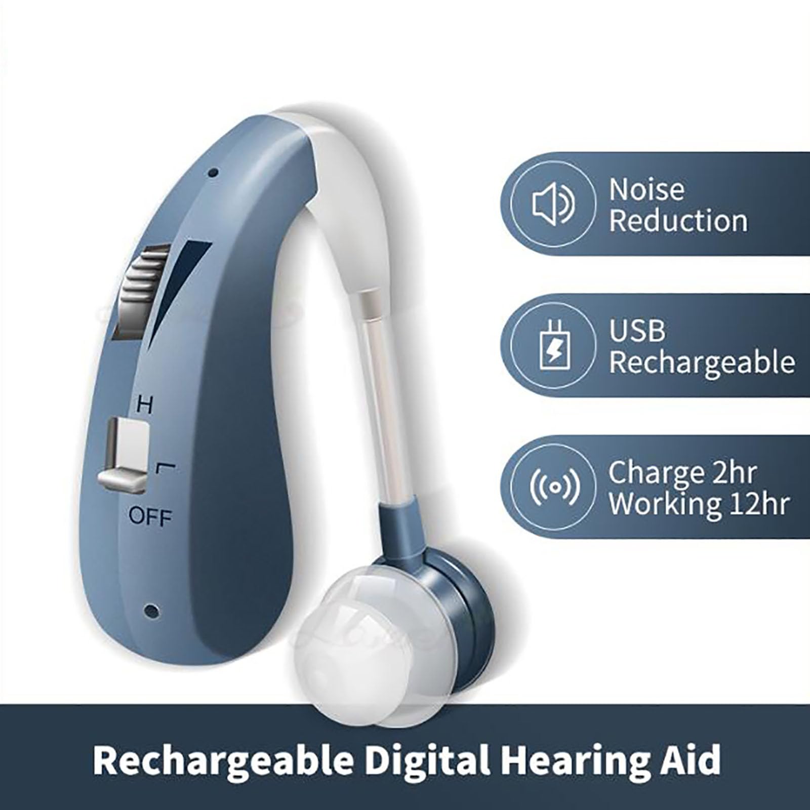 Rechargeable Hearing Aids for Seniors,Elderly Noise Cancelling Headphones Wireless Hearing Amplifiers 2 Pcs Silver